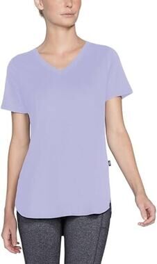 Skechers Women's V Neck Black Purple Go Walk Short Sleeve Long Ribbed Shirt XL